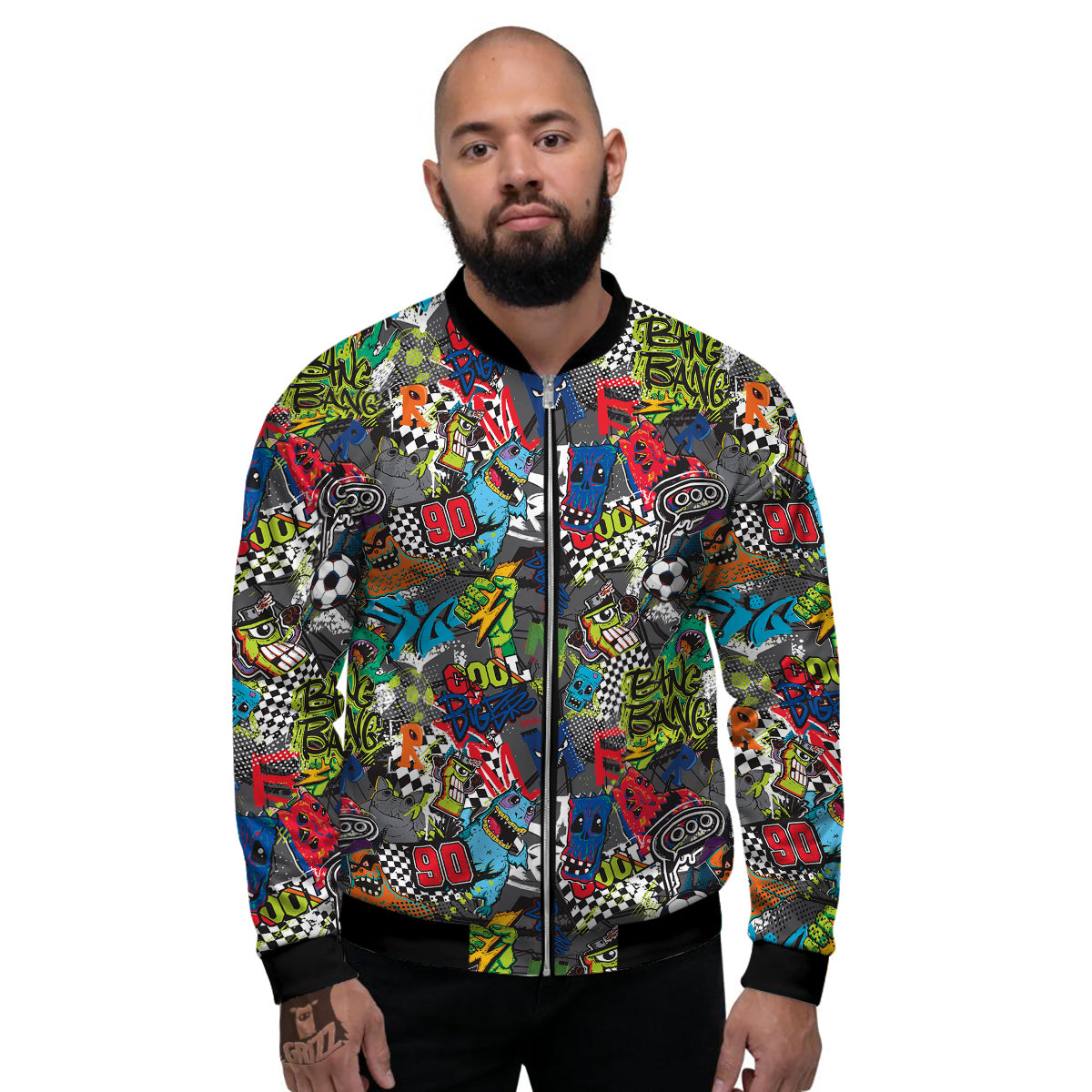 Comics Monsters Graffiti Print Pattern Men's Bomber Jacket-grizzshop