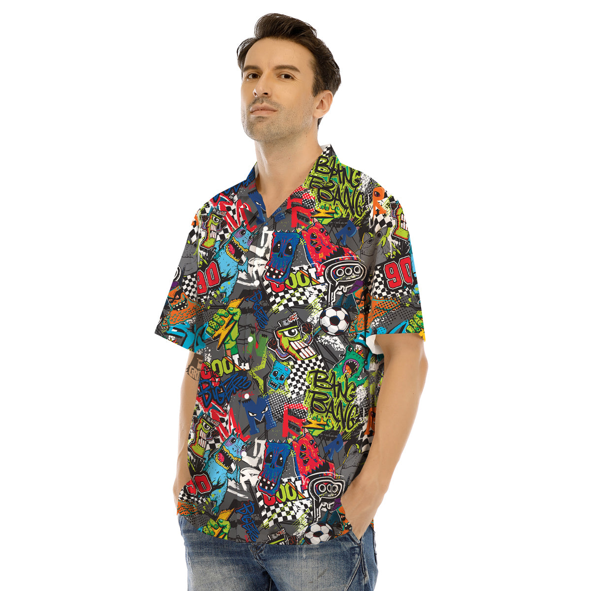 Comics Monsters Graffiti Print Pattern Men's Hawaiian Shirt-grizzshop