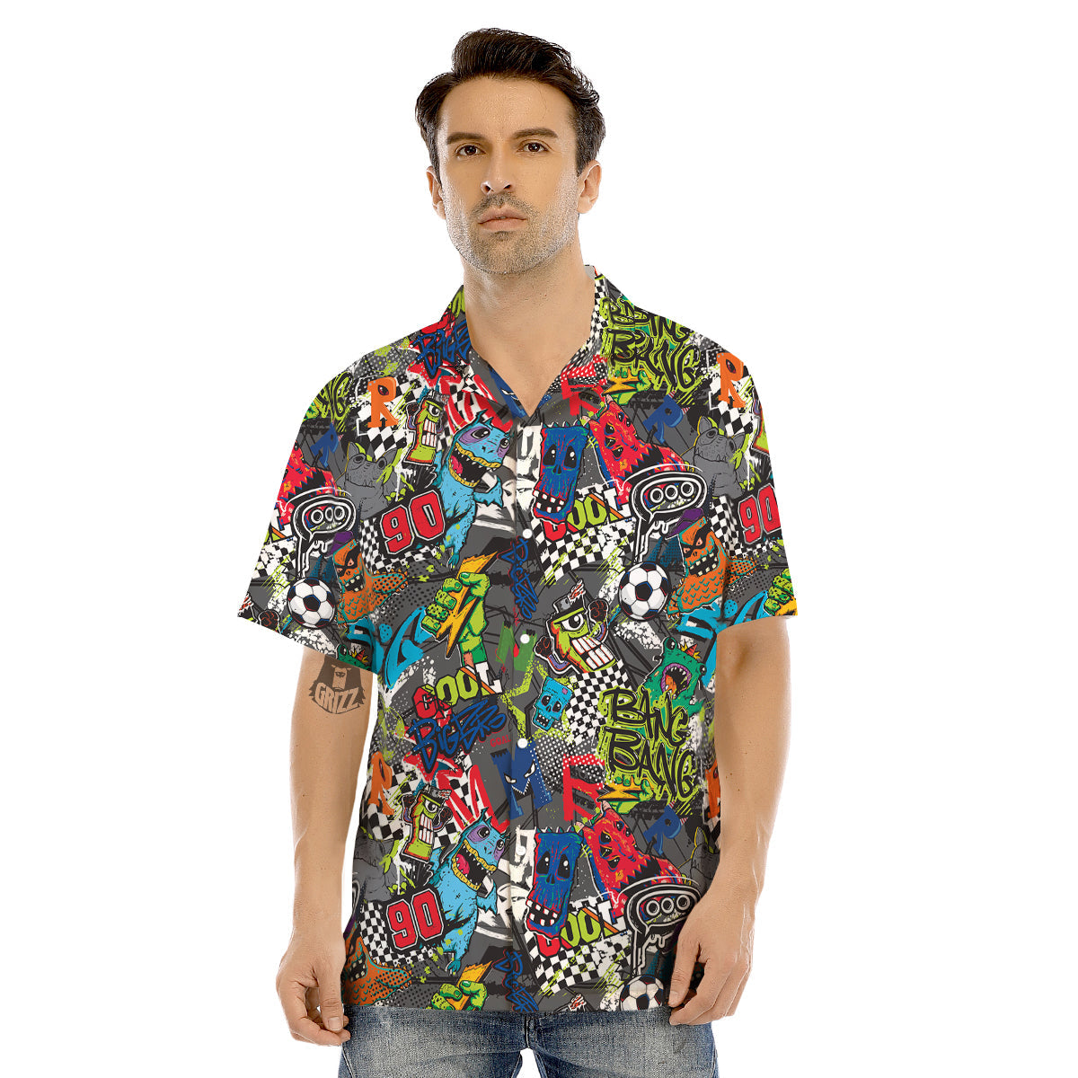 Comics Monsters Graffiti Print Pattern Men's Hawaiian Shirt-grizzshop