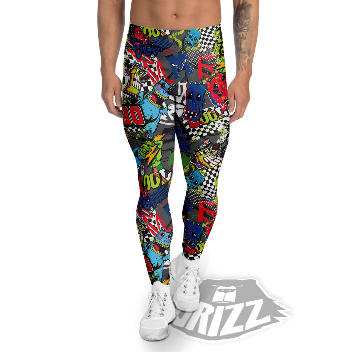 Comics Monsters Graffiti Print Pattern Men's Leggings-grizzshop