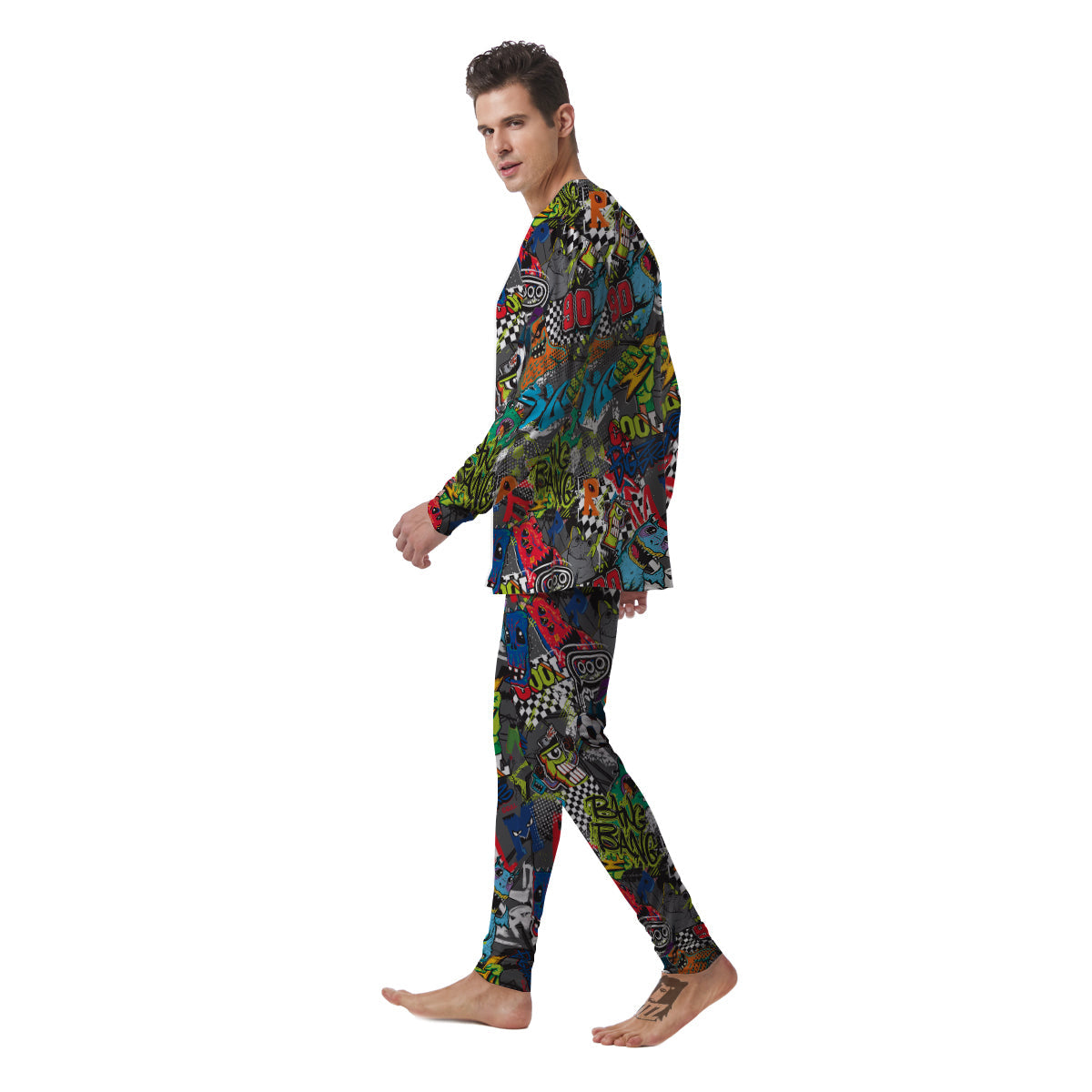 Comics Monsters Graffiti Print Pattern Men's Pajamas-grizzshop