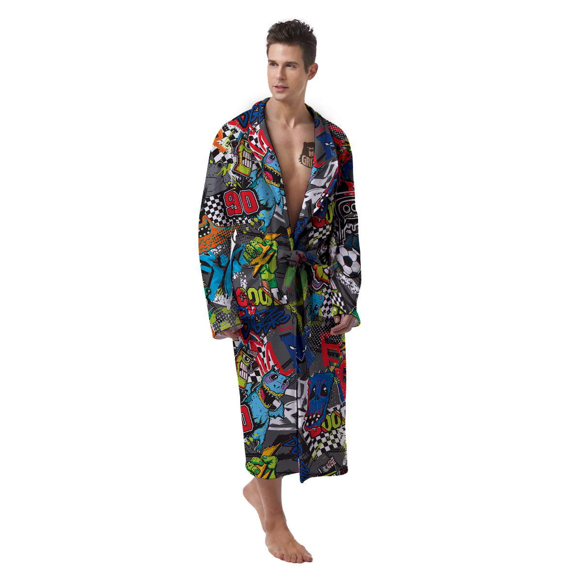 Comics Monsters Graffiti Print Pattern Men's Robe-grizzshop