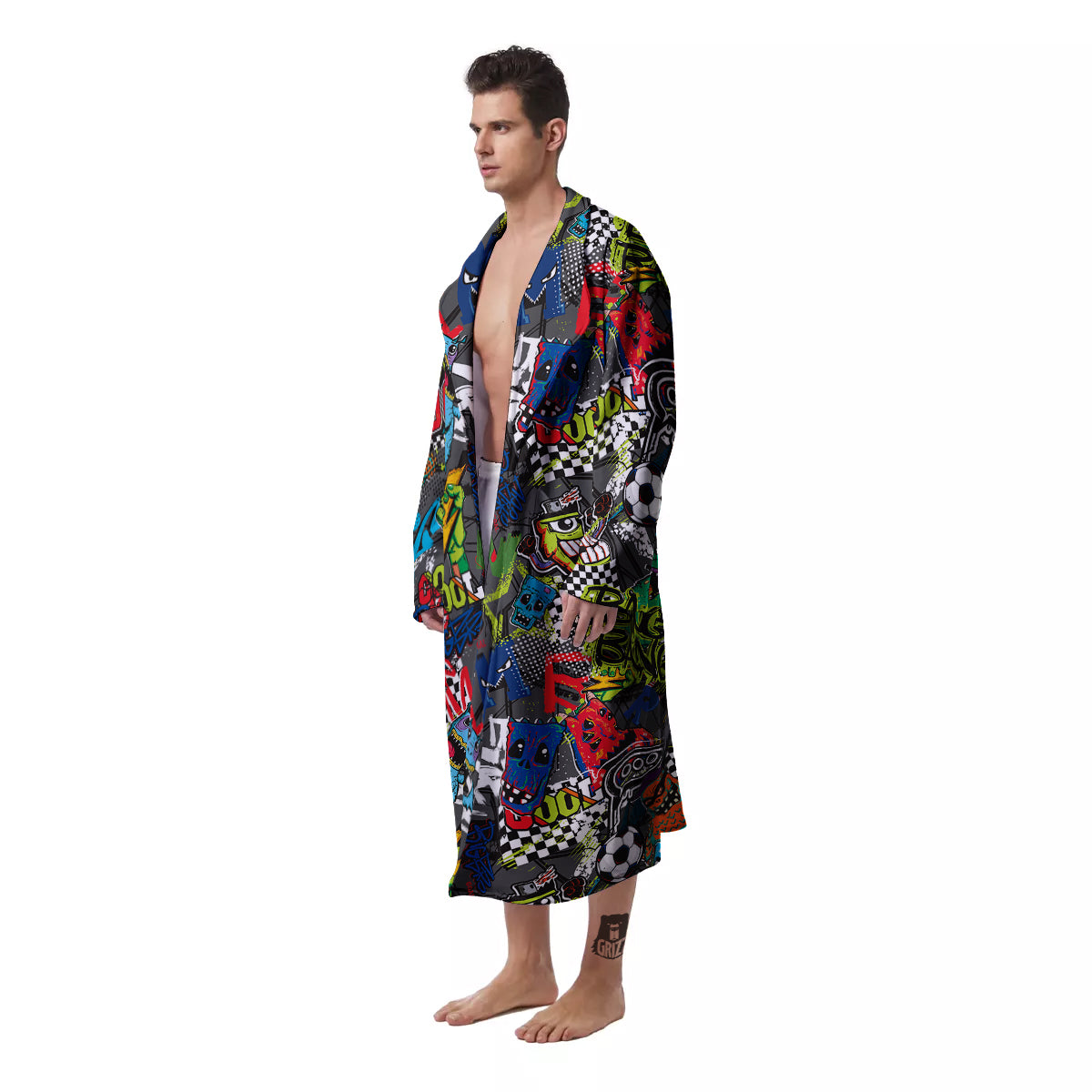 Comics Monsters Graffiti Print Pattern Men's Robe-grizzshop