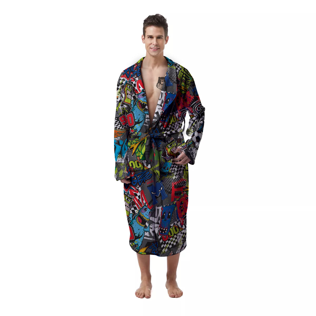 Comics Monsters Graffiti Print Pattern Men's Robe-grizzshop