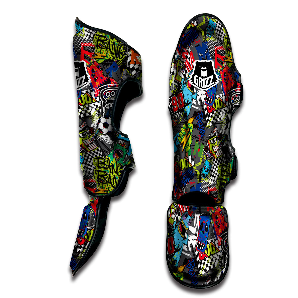 Comics Monsters Graffiti Print Pattern Muay Thai Shin Guards-grizzshop