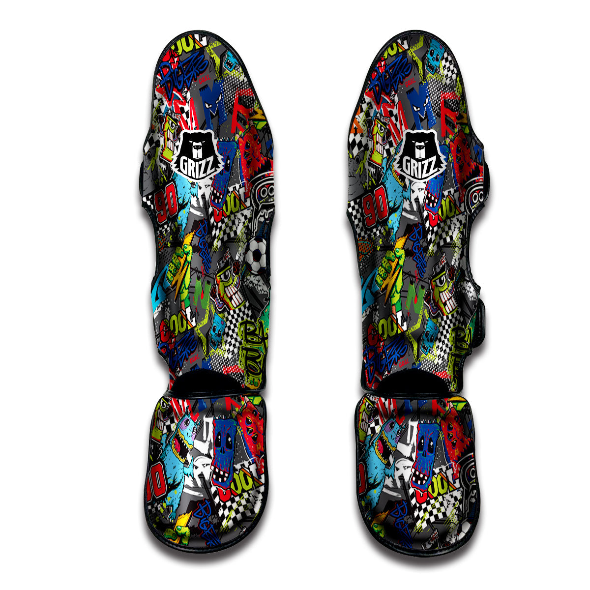 Comics Monsters Graffiti Print Pattern Muay Thai Shin Guards-grizzshop