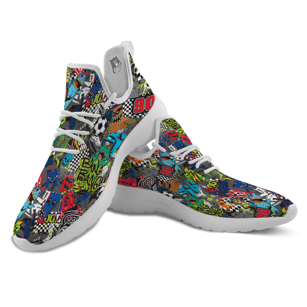 Comics Monsters Graffiti Print Pattern White Athletic Shoes-grizzshop