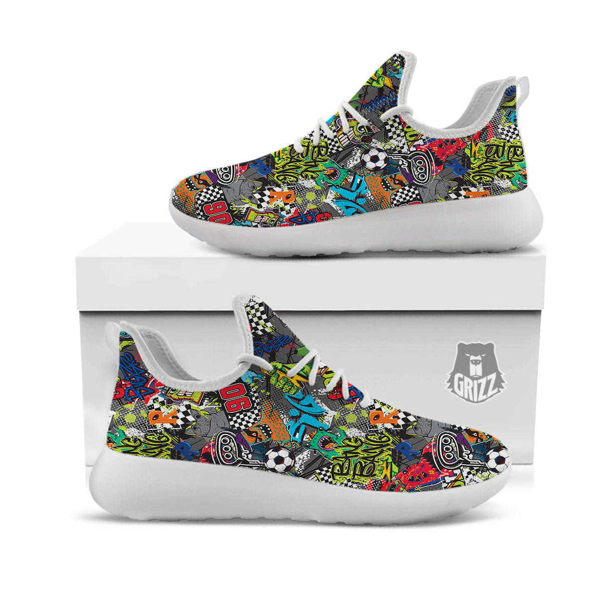 Comics Monsters Graffiti Print Pattern White Athletic Shoes-grizzshop