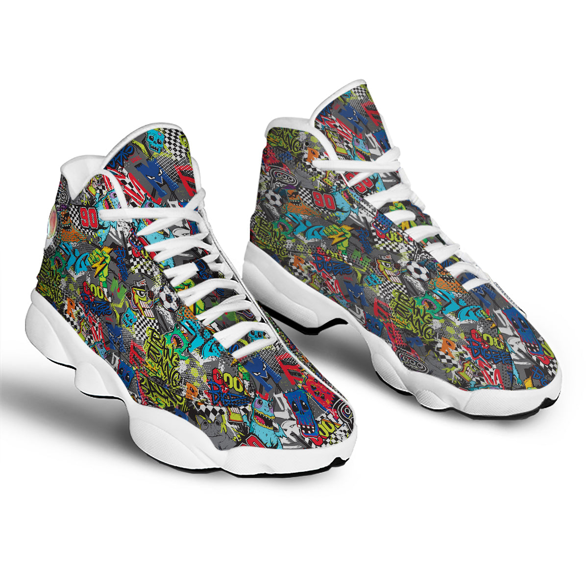 Comics Monsters Graffiti Print Pattern White Basketball Shoes-grizzshop