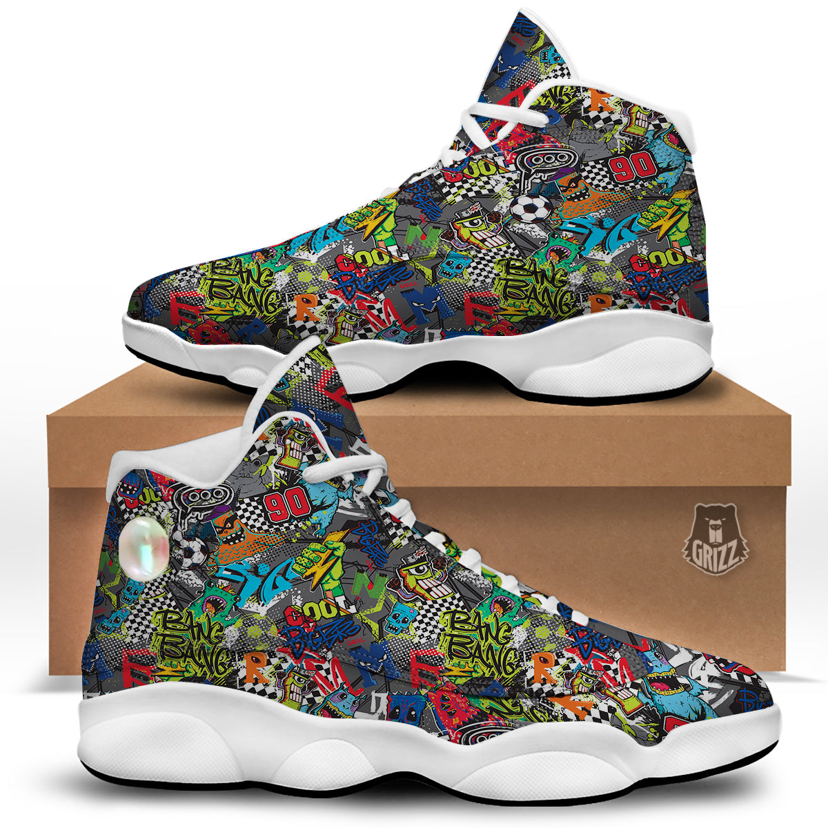 Comics Monsters Graffiti Print Pattern White Basketball Shoes-grizzshop