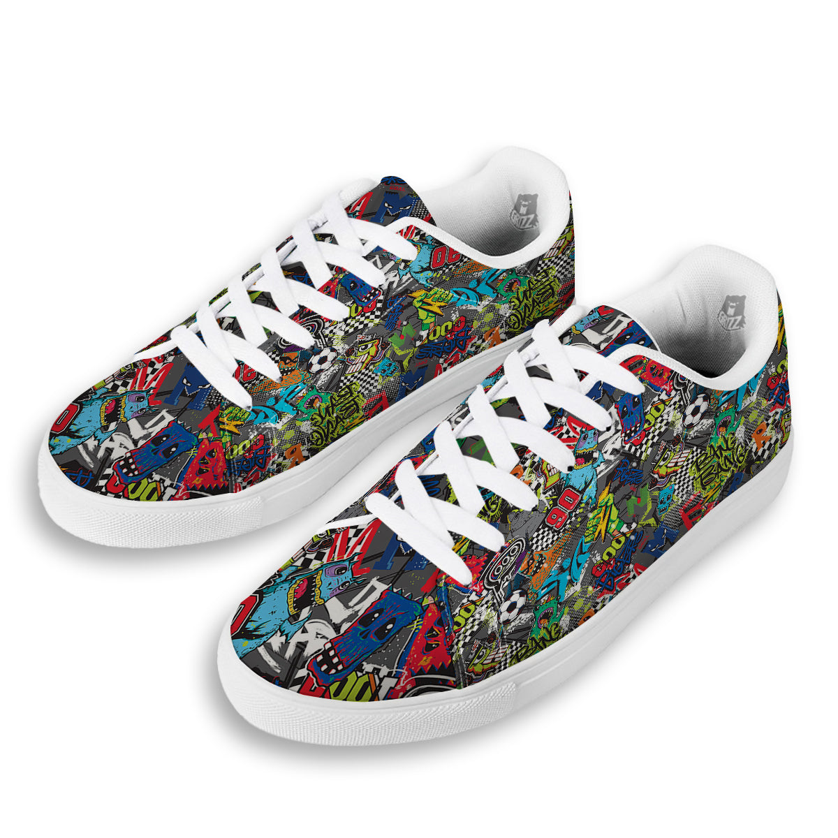 Comics Monsters Graffiti Print Pattern White Low Top Sneakers-grizzshop