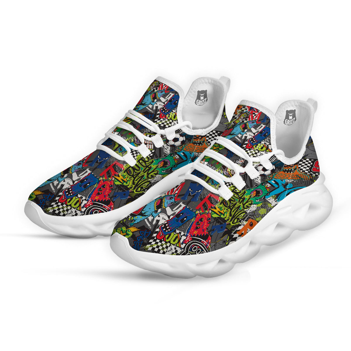 Comics Monsters Graffiti Print Pattern White Running Shoes-grizzshop