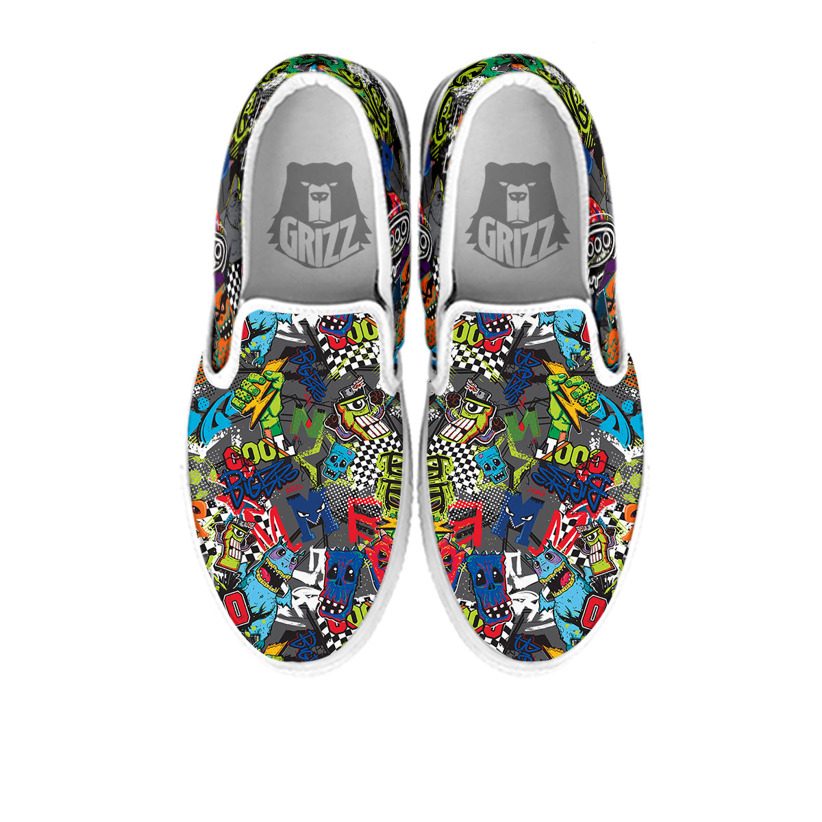 Comics Monsters Graffiti Print Pattern White Slip On Shoes-grizzshop