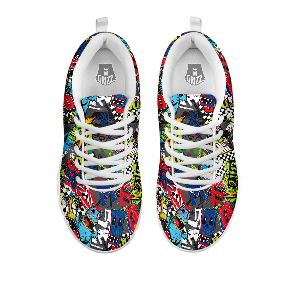 Comics Monsters Graffiti Print Pattern White Sneaker-grizzshop