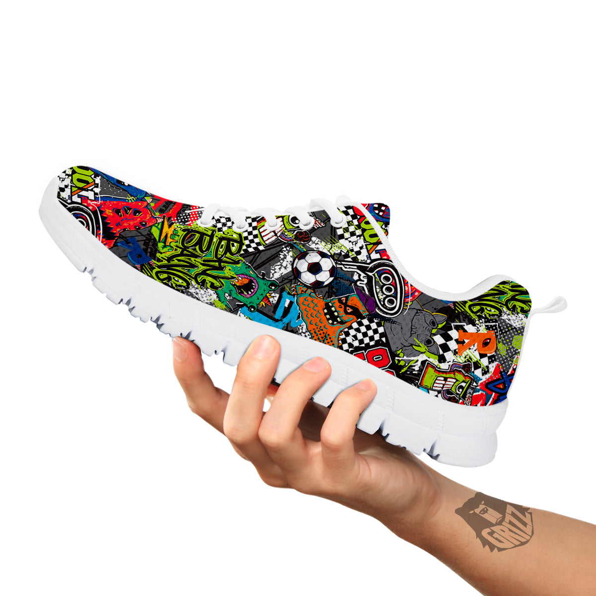 Comics Monsters Graffiti Print Pattern White Sneaker-grizzshop