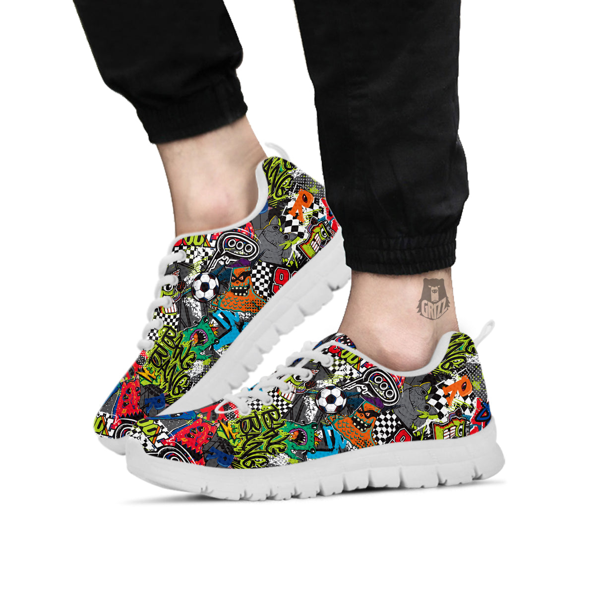 Comics Monsters Graffiti Print Pattern White Sneaker-grizzshop