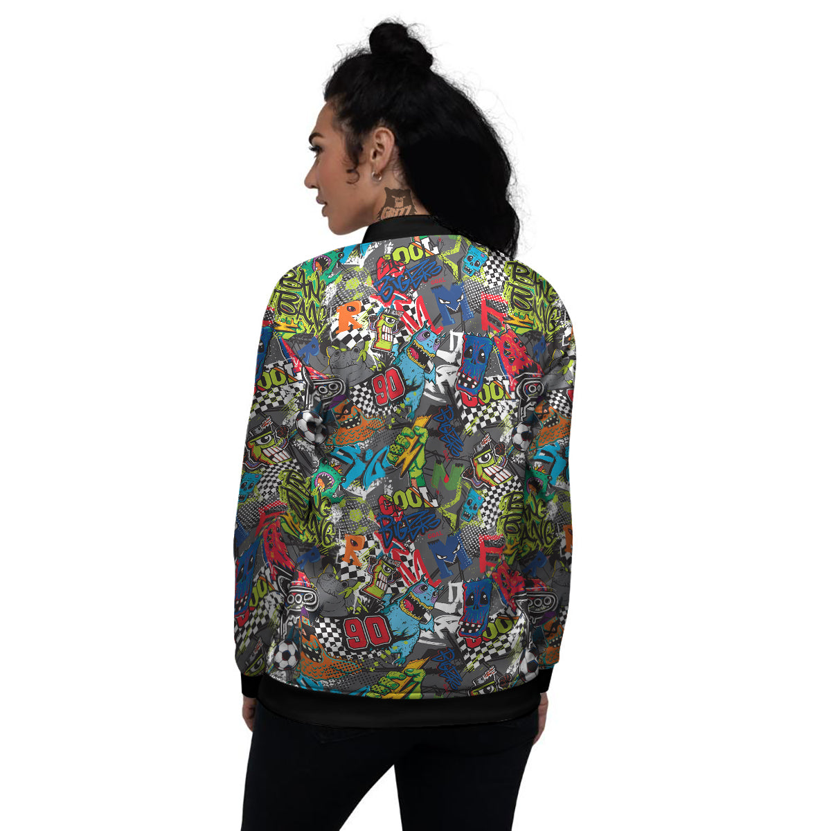 Comics Monsters Graffiti Print Pattern Women's Bomber Jacket-grizzshop