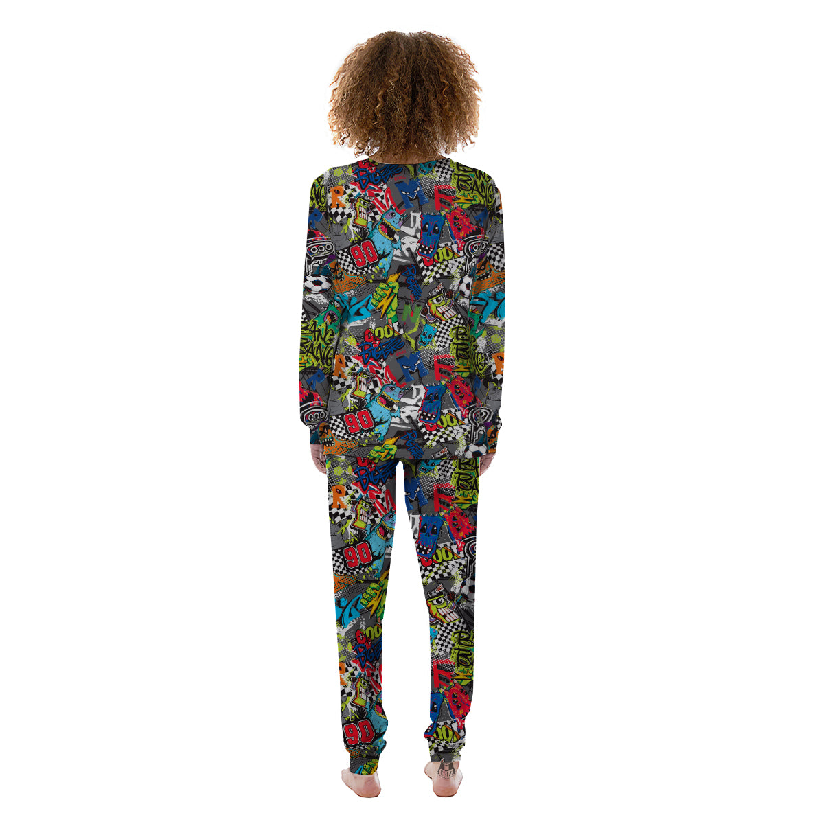 Comics Monsters Graffiti Print Pattern Women's Pajamas-grizzshop