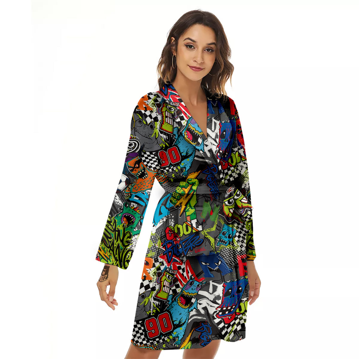 Comics Monsters Graffiti Print Pattern Women's Robe-grizzshop