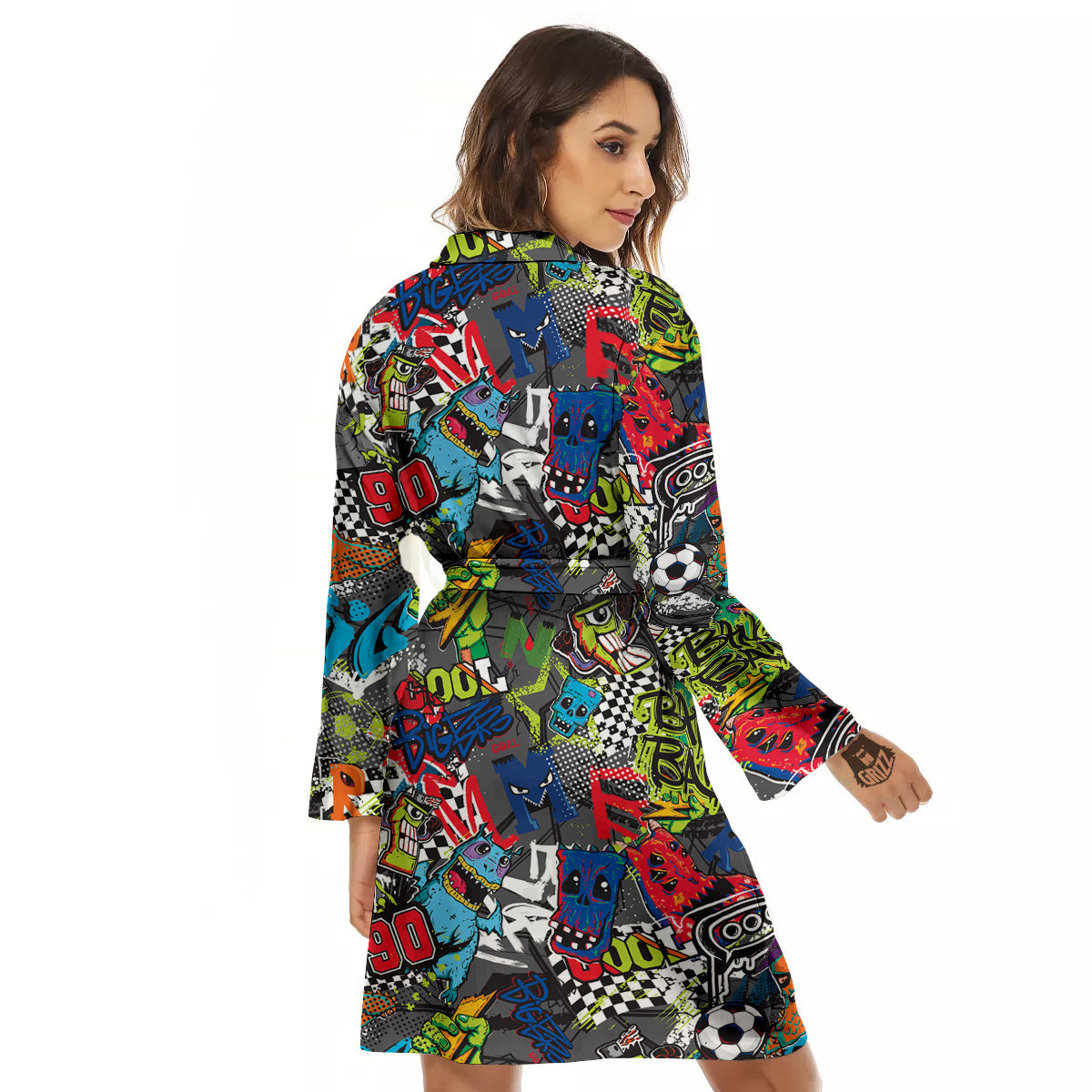 Comics Monsters Graffiti Print Pattern Women's Robe-grizzshop