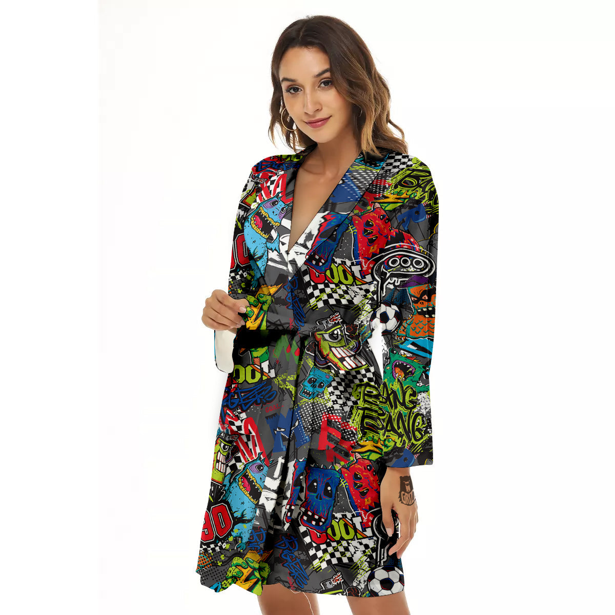 Comics Monsters Graffiti Print Pattern Women's Robe-grizzshop