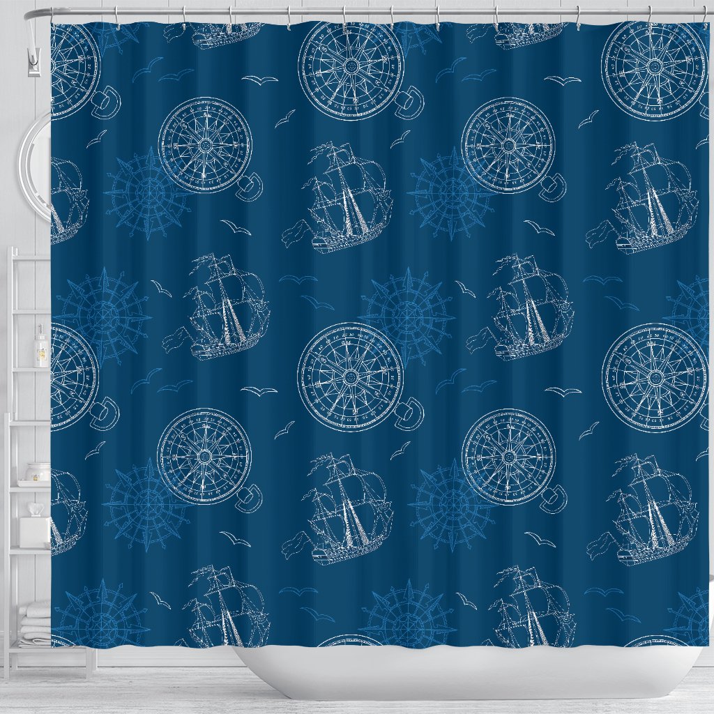 Compass Direction Pattern Print Bathroom Shower Curtain-grizzshop