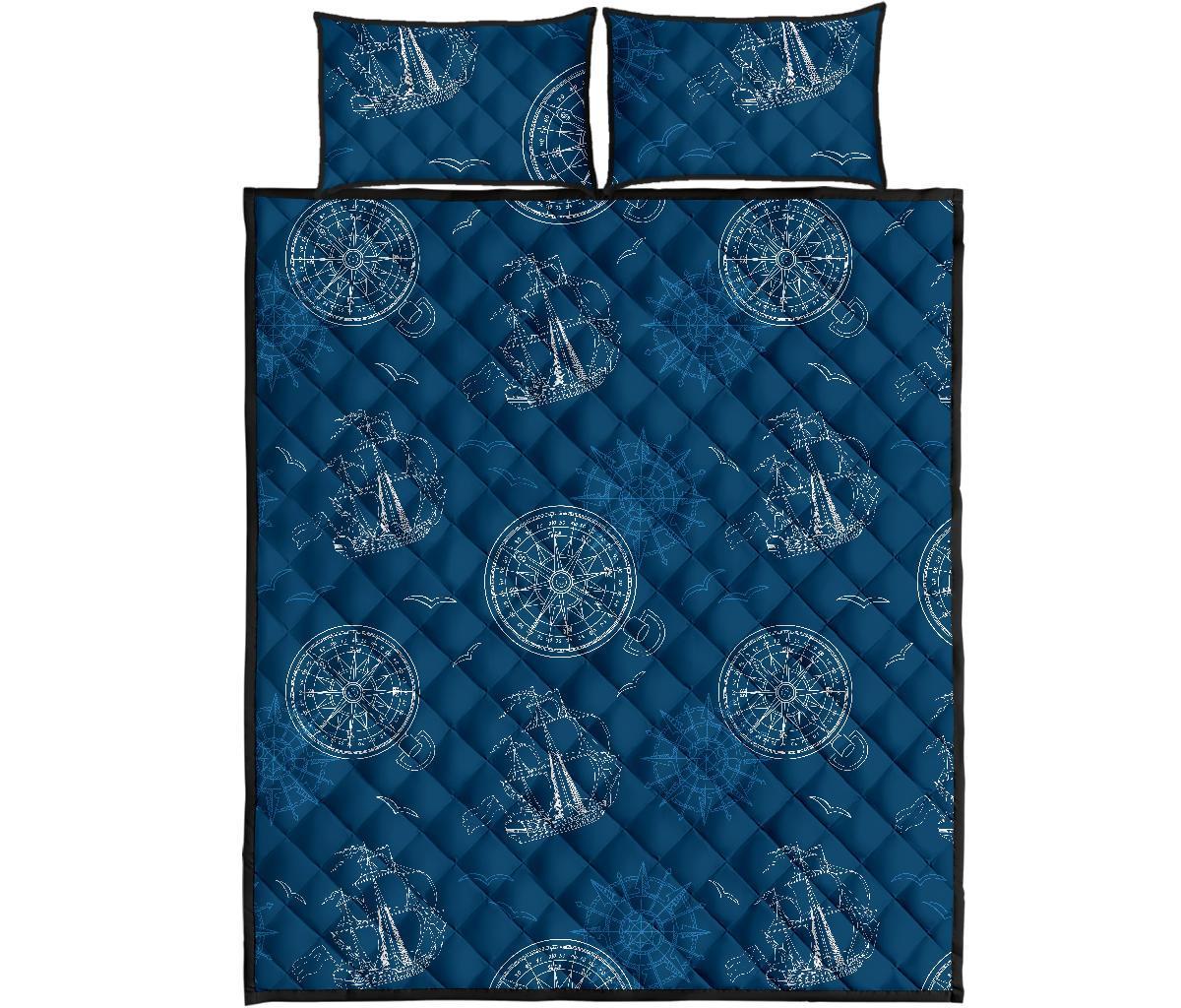 Compass Direction Pattern Print Bed Set Quilt-grizzshop