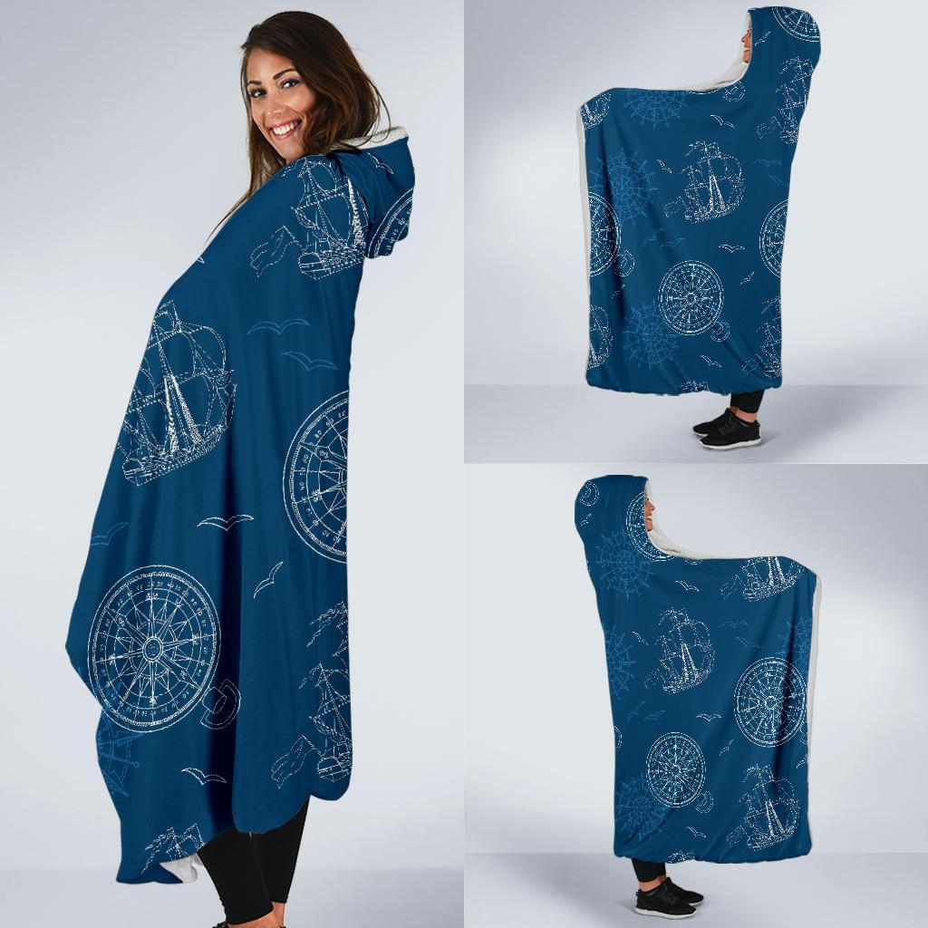 Compass Direction Pattern Print Hooded Blanket-grizzshop