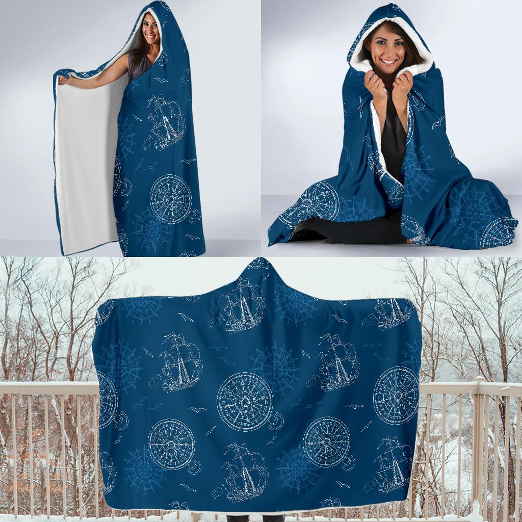 Compass Direction Pattern Print Hooded Blanket-grizzshop