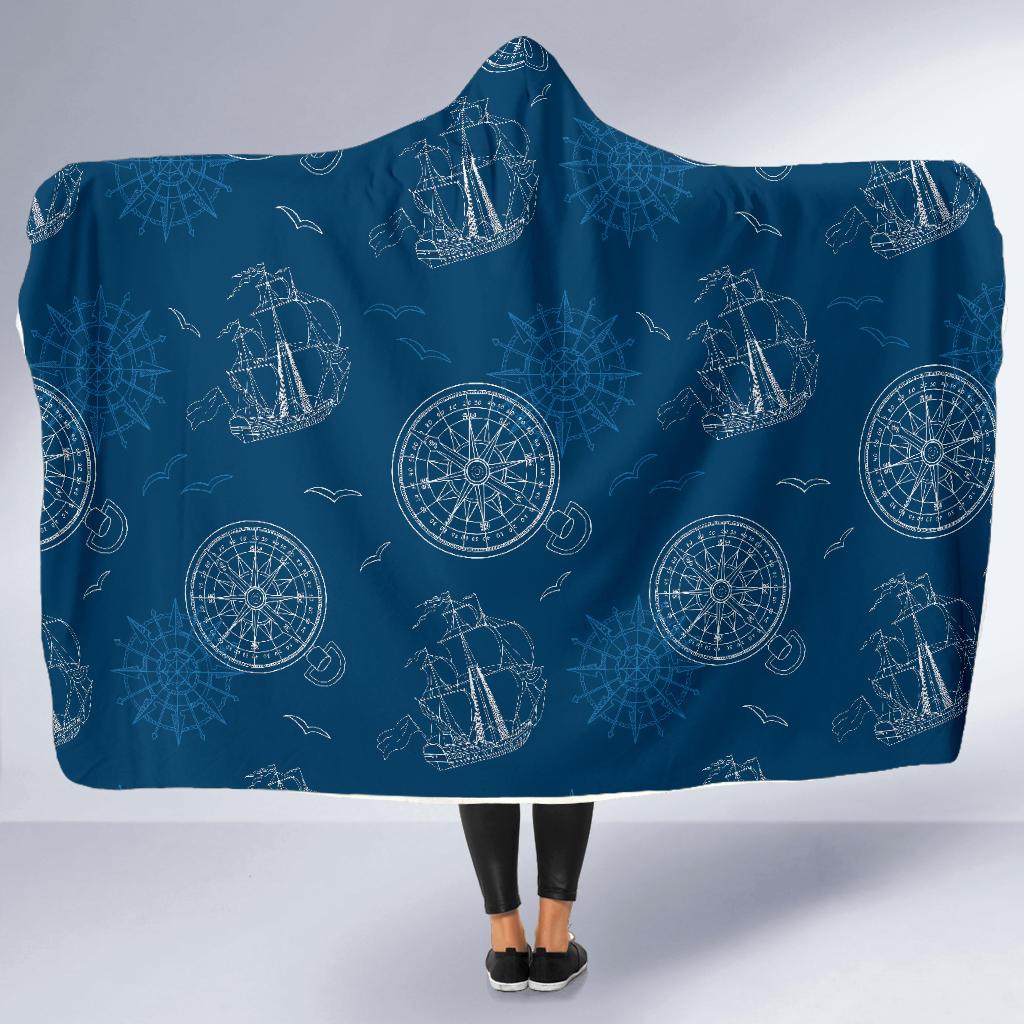 Compass Direction Pattern Print Hooded Blanket-grizzshop