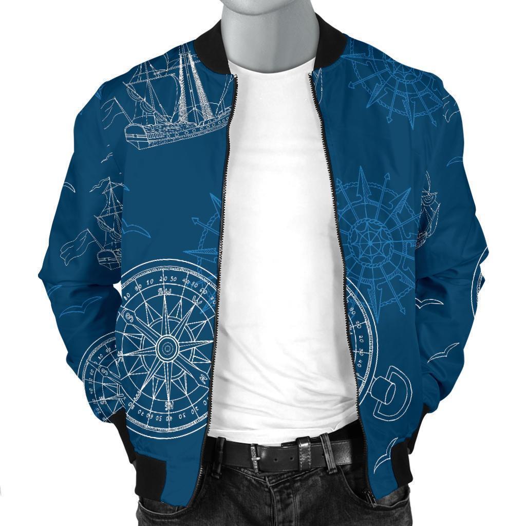 Compass Direction Pattern Print Men's Bomber Jacket-grizzshop