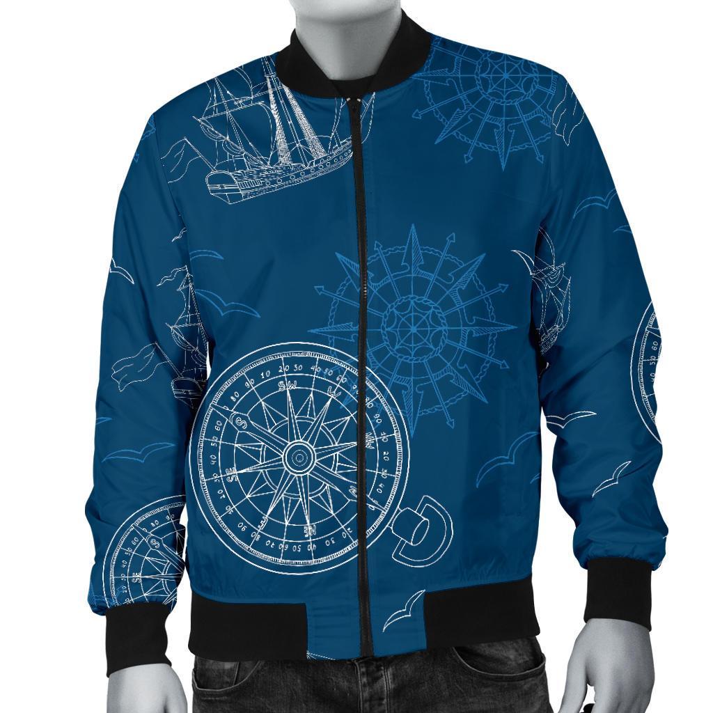 Compass Direction Pattern Print Men's Bomber Jacket-grizzshop