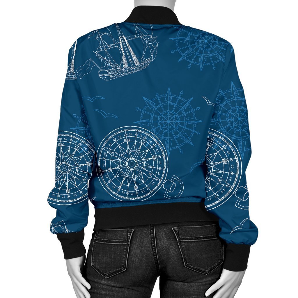Compass Direction Pattern Print Women Casual Bomber Jacket-grizzshop