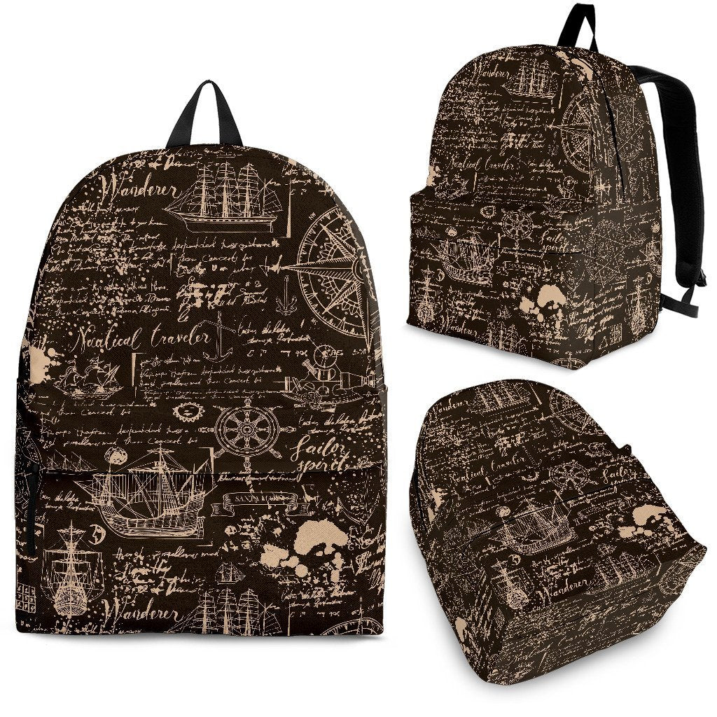 Compass Map Pattern Print Backpack-grizzshop