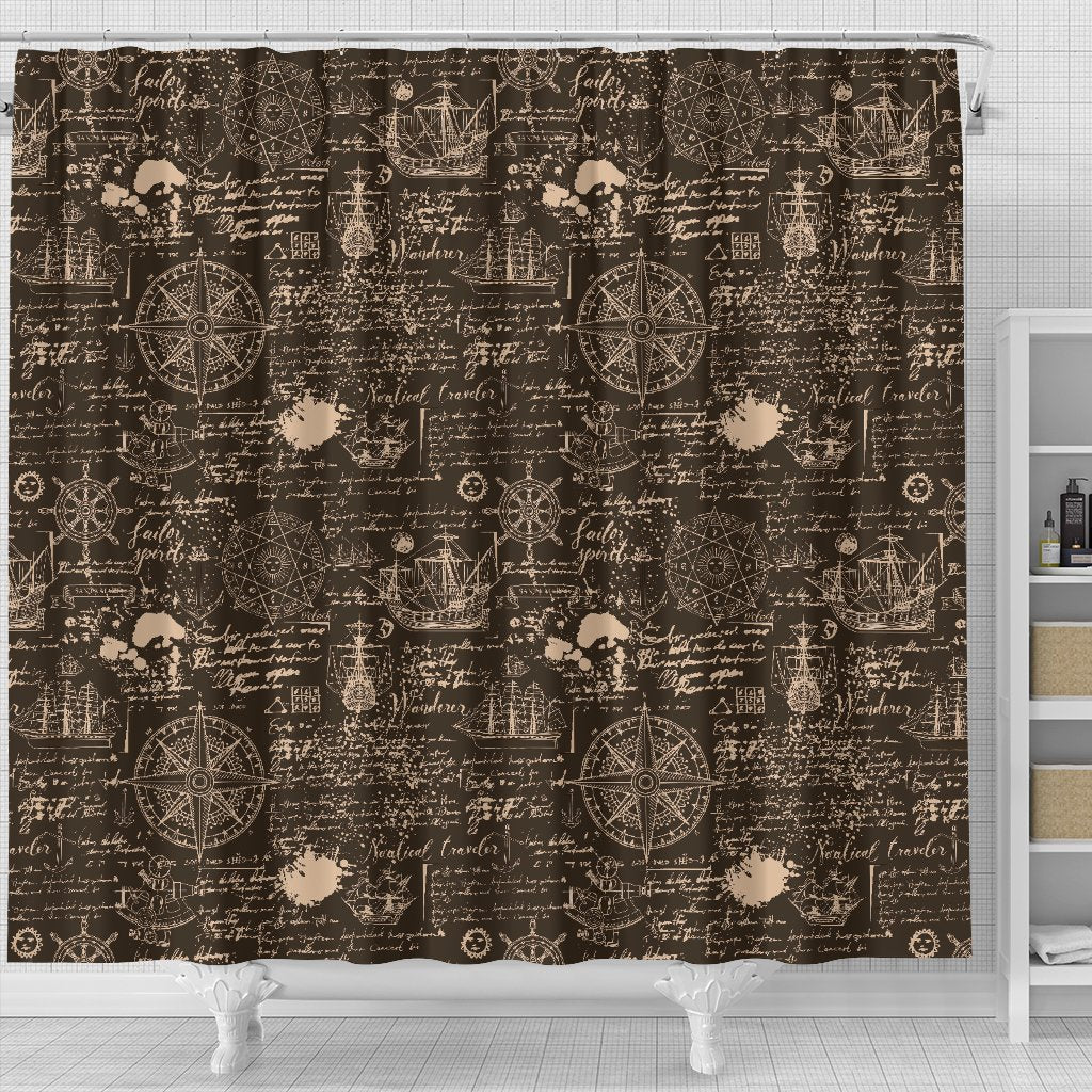 Compass Map Pattern Print Bathroom Shower Curtain-grizzshop