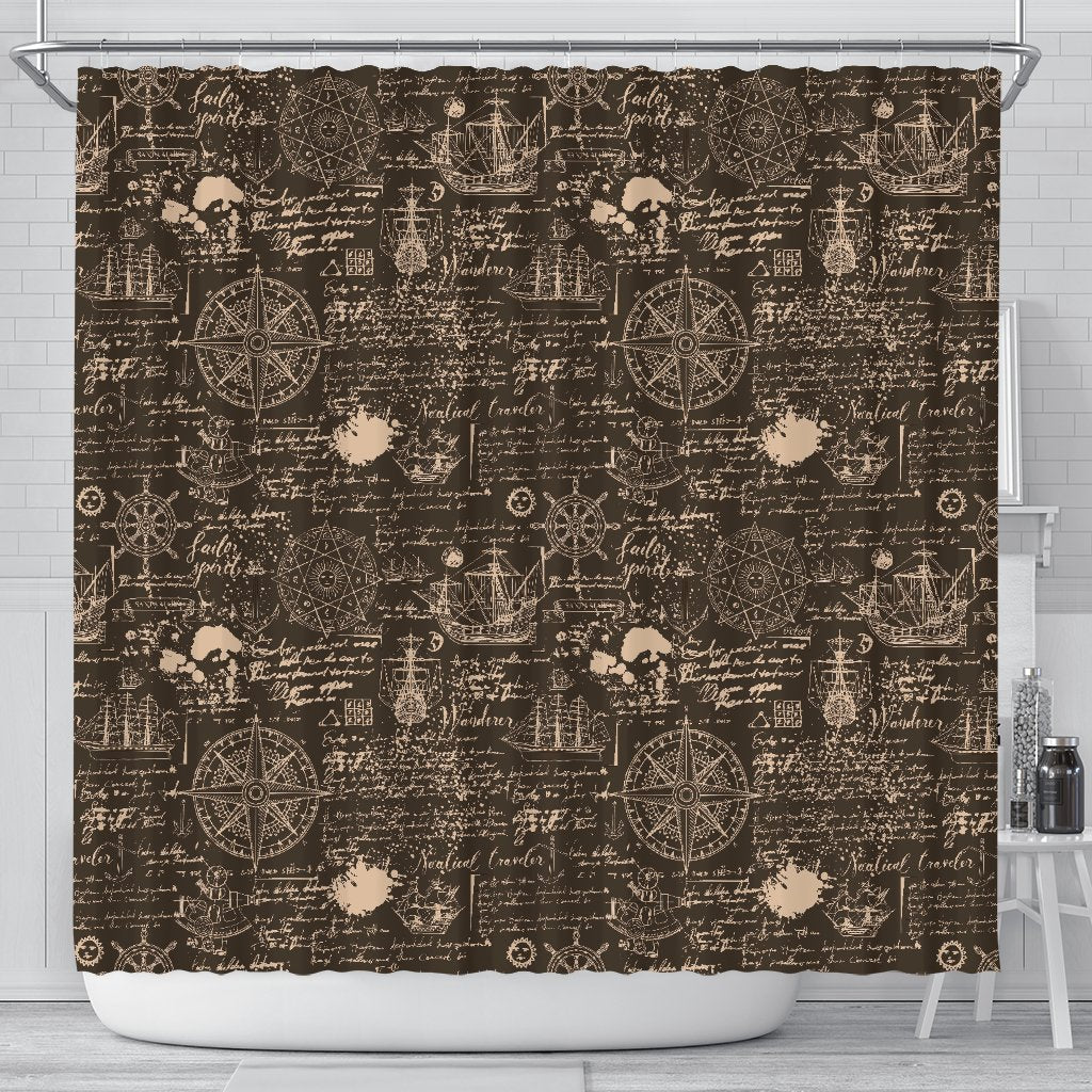 Compass Map Pattern Print Bathroom Shower Curtain-grizzshop