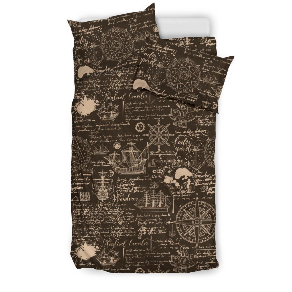 Compass Map Pattern Print Duvet Cover Bedding Set-grizzshop
