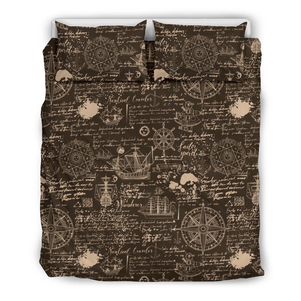 Compass Map Pattern Print Duvet Cover Bedding Set-grizzshop
