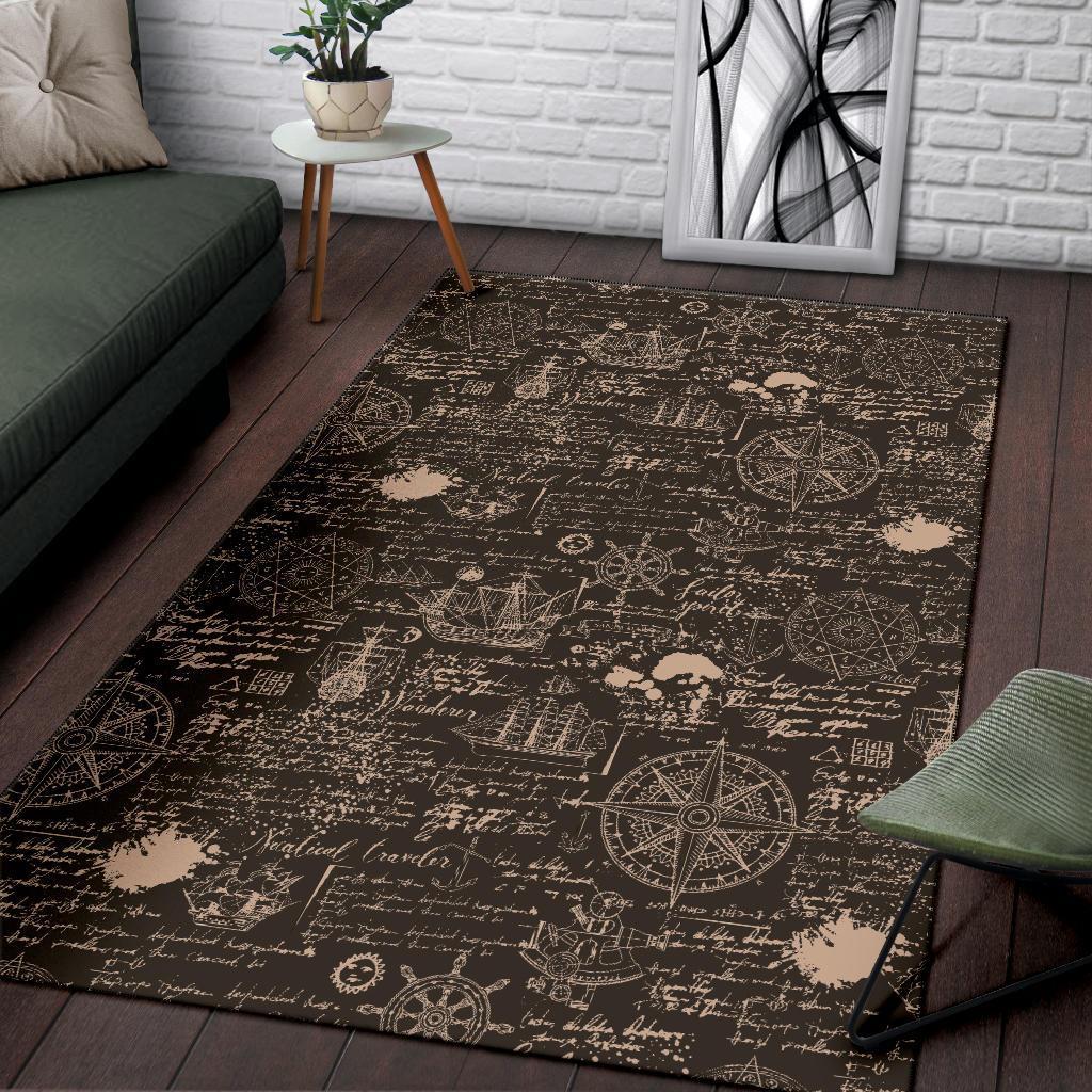 Compass Map Pattern Print Floor Mat-grizzshop