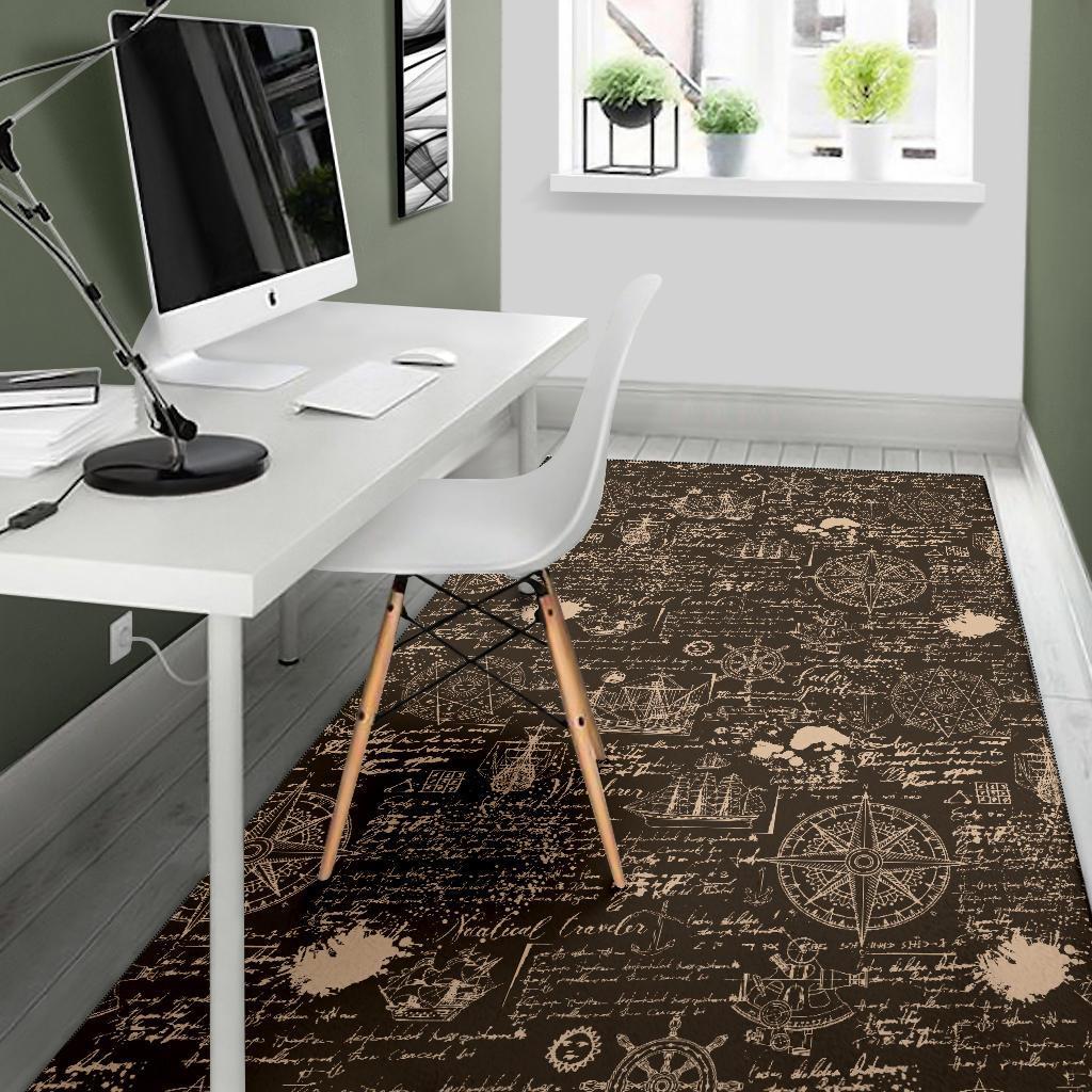 Compass Map Pattern Print Floor Mat-grizzshop