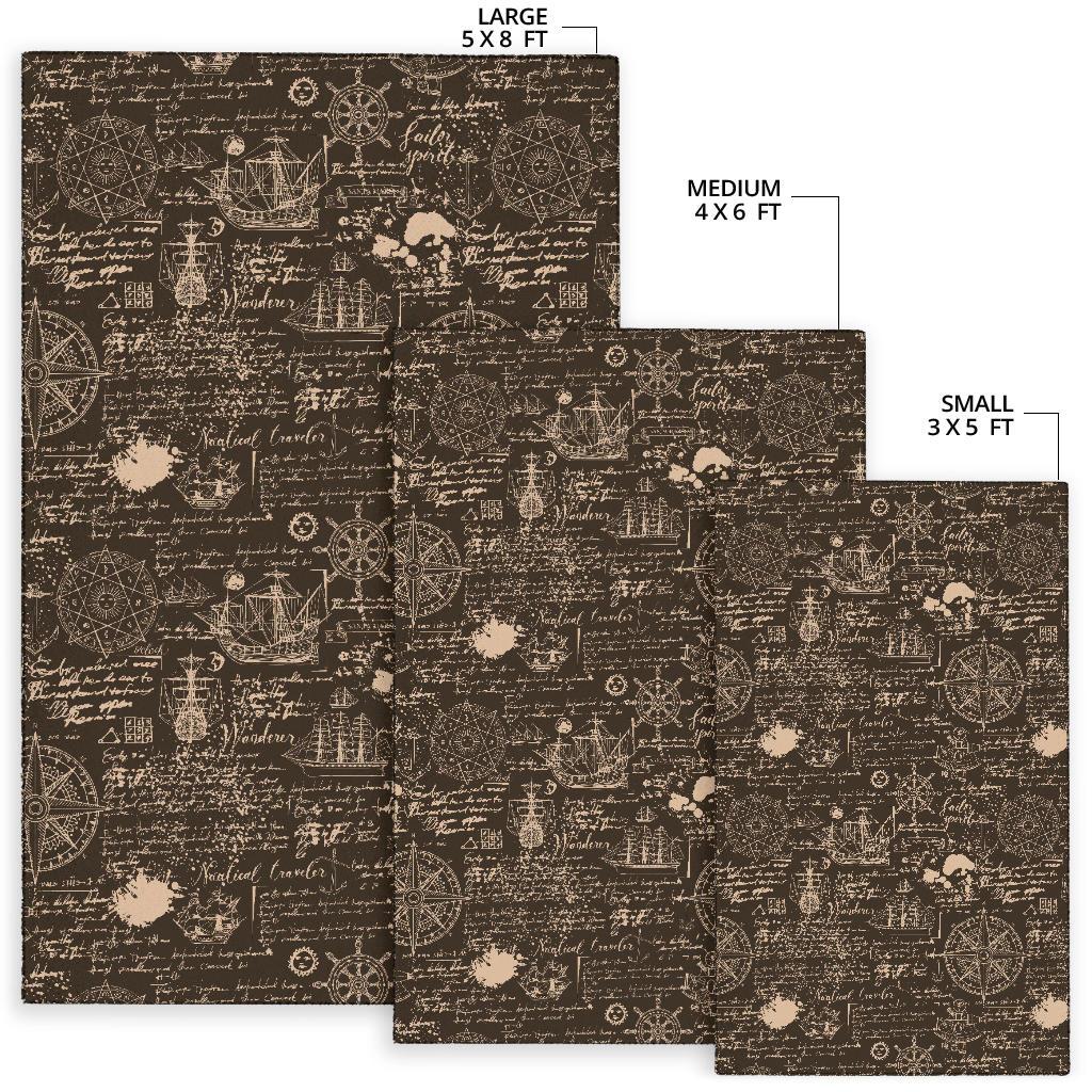 Compass Map Pattern Print Floor Mat-grizzshop