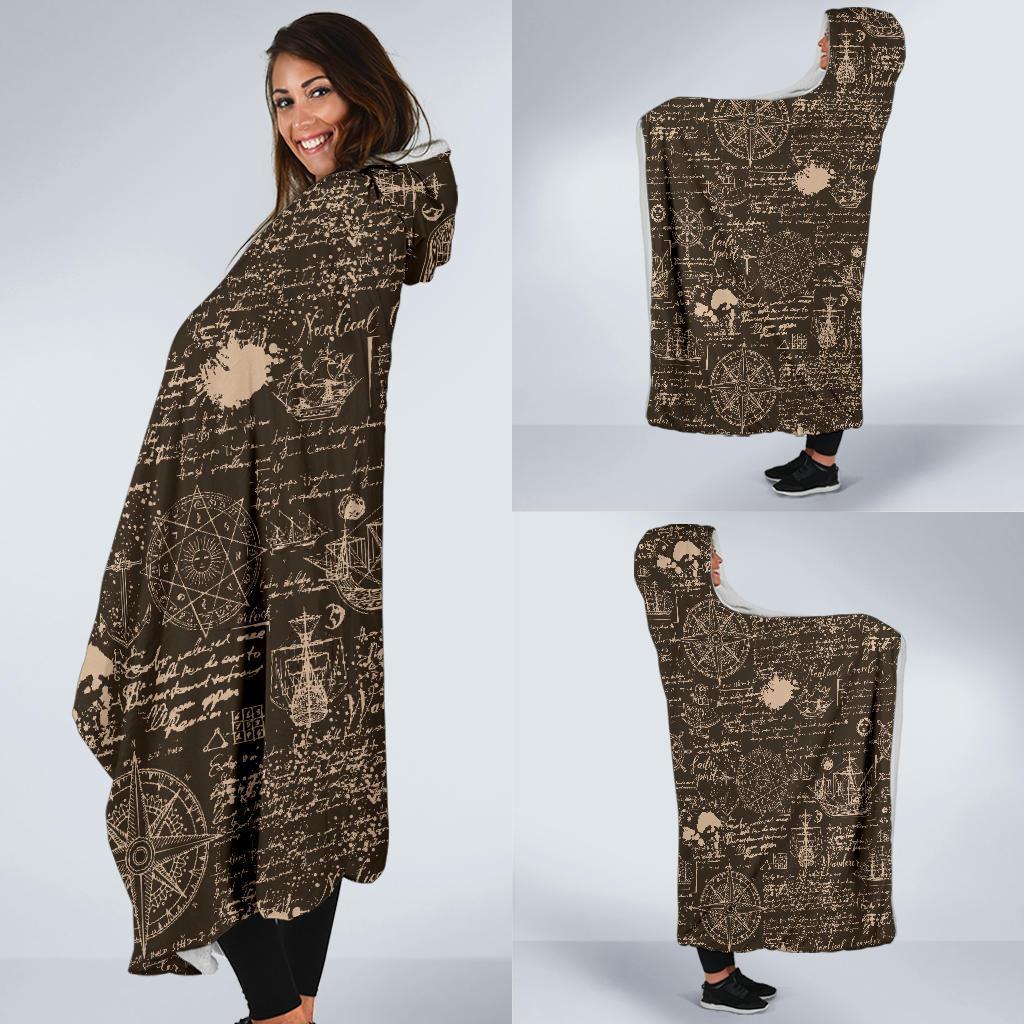 Compass Map Pattern Print Hooded Blanket-grizzshop