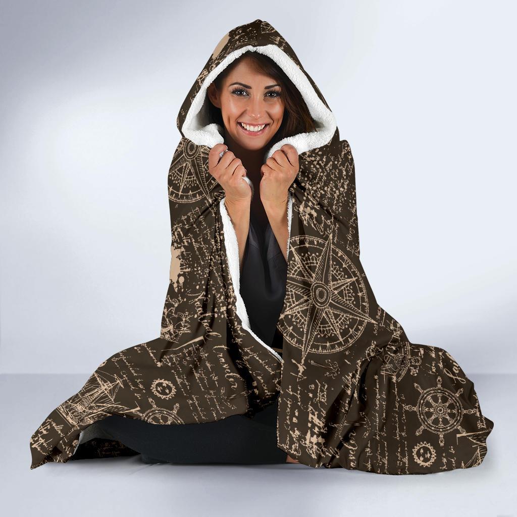 Compass Map Pattern Print Hooded Blanket-grizzshop