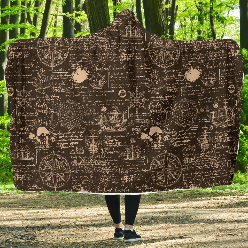 Compass Map Pattern Print Hooded Blanket-grizzshop