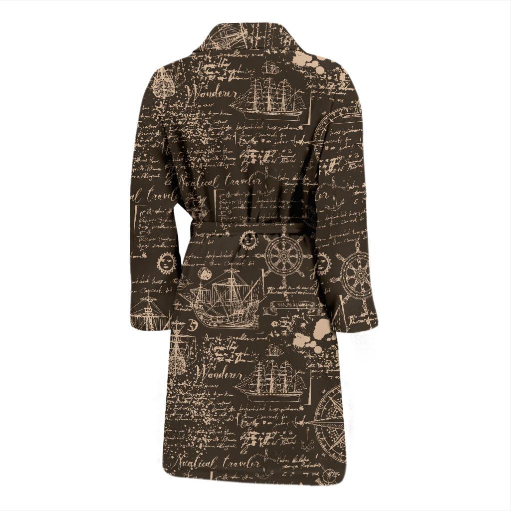 Compass Map Pattern Print Men Long Robe-grizzshop