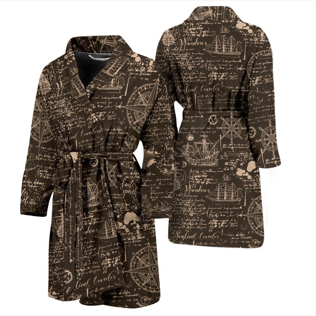 Compass Map Pattern Print Men Long Robe-grizzshop