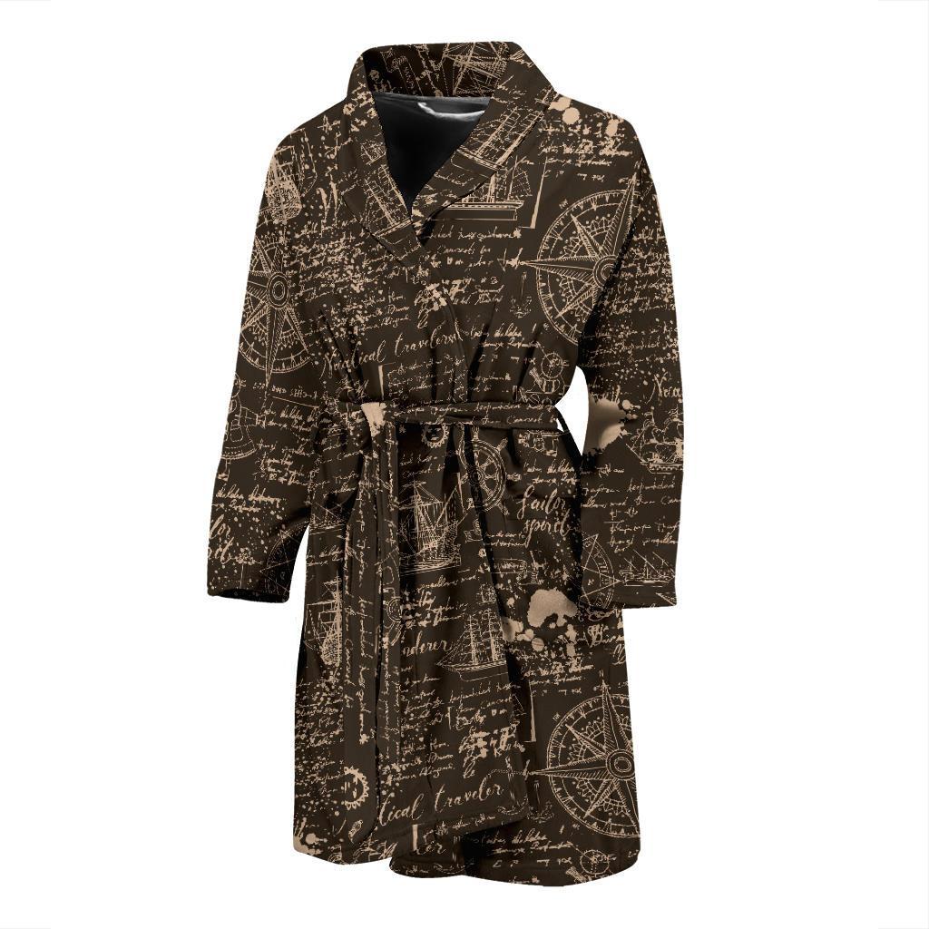 Compass Map Pattern Print Men Long Robe-grizzshop