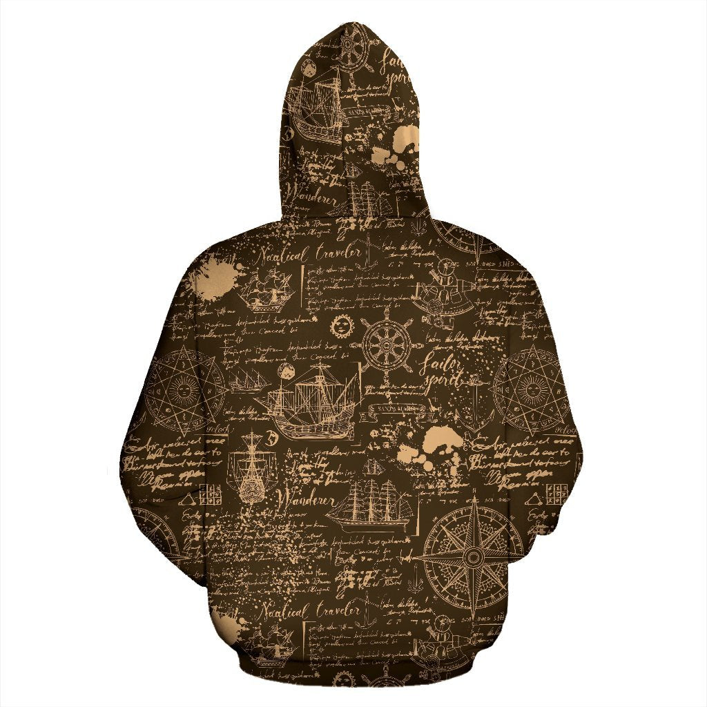 Compass Map Pattern Print Men Women Pullover Hoodie-grizzshop