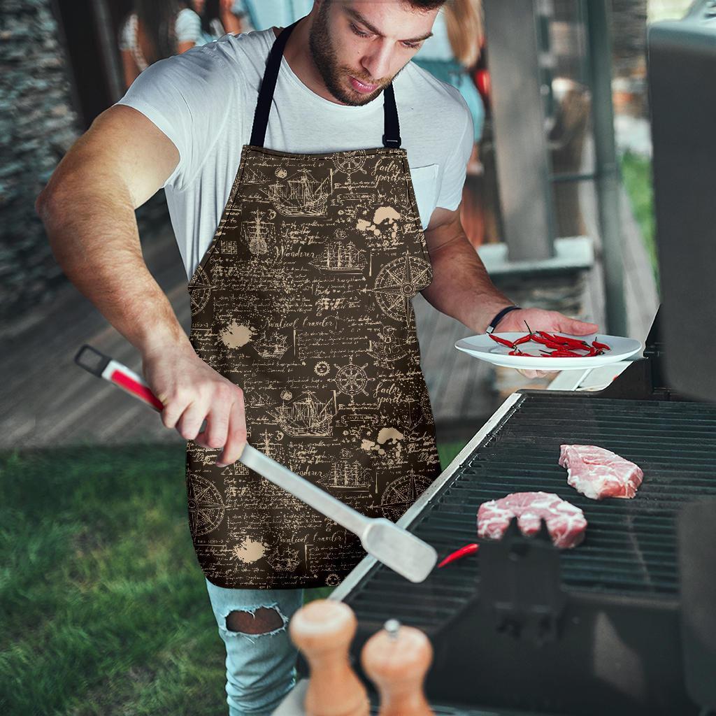 Compass Map Pattern Print Men's Apron-grizzshop