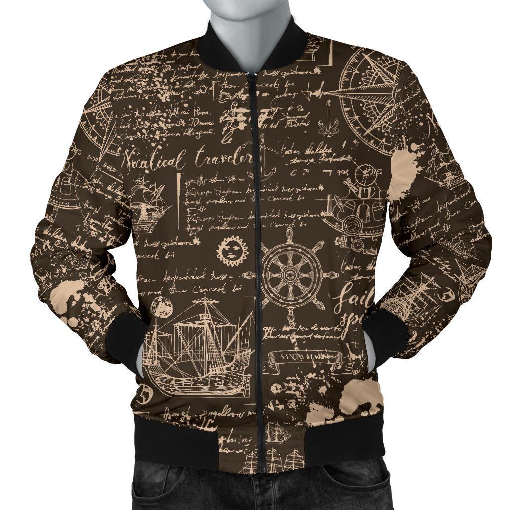 Compass Map Pattern Print Men's Bomber Jacket-grizzshop